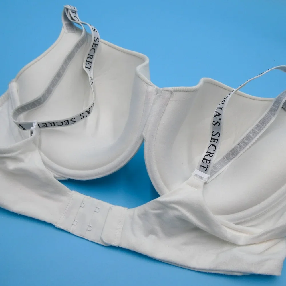 Victoria's Secret Bra Womens 40C Logo Strap White Padded Cotton Modal Lingerie‎